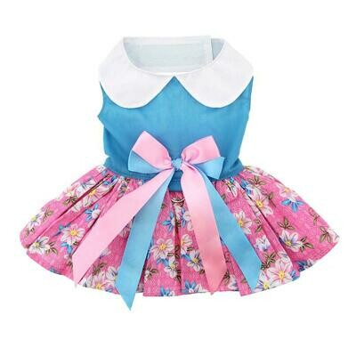 Pink and Blue Plumeria Floral Dog Dress