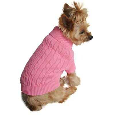 Dog Cable Knit 100% Cotton Sweater -Candy Pink