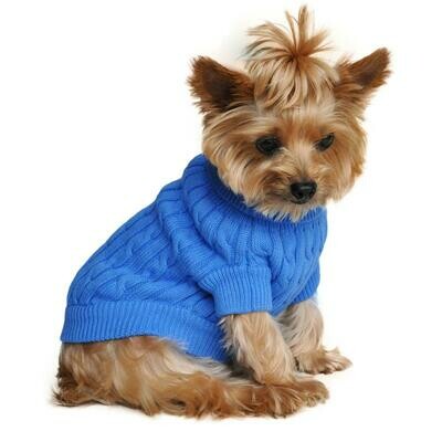 Dog Cable Knit 100% Cotton Sweater-Riverside Blue