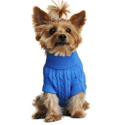 Dog Cable Knit 100% Cotton Sweater-Riverside Blue