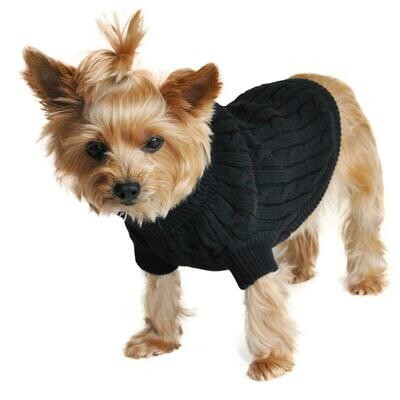 Dog Cable Knit 100% Cotton Sweater -Jet Black