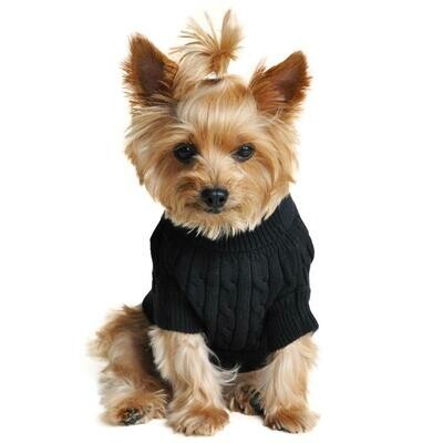 Dog Cable Knit 100% Cotton Sweater -Jet Black