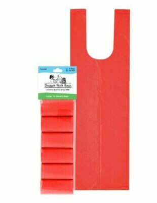 72 Tie Handle Poop Bags, 6 Rolls, Color: Red