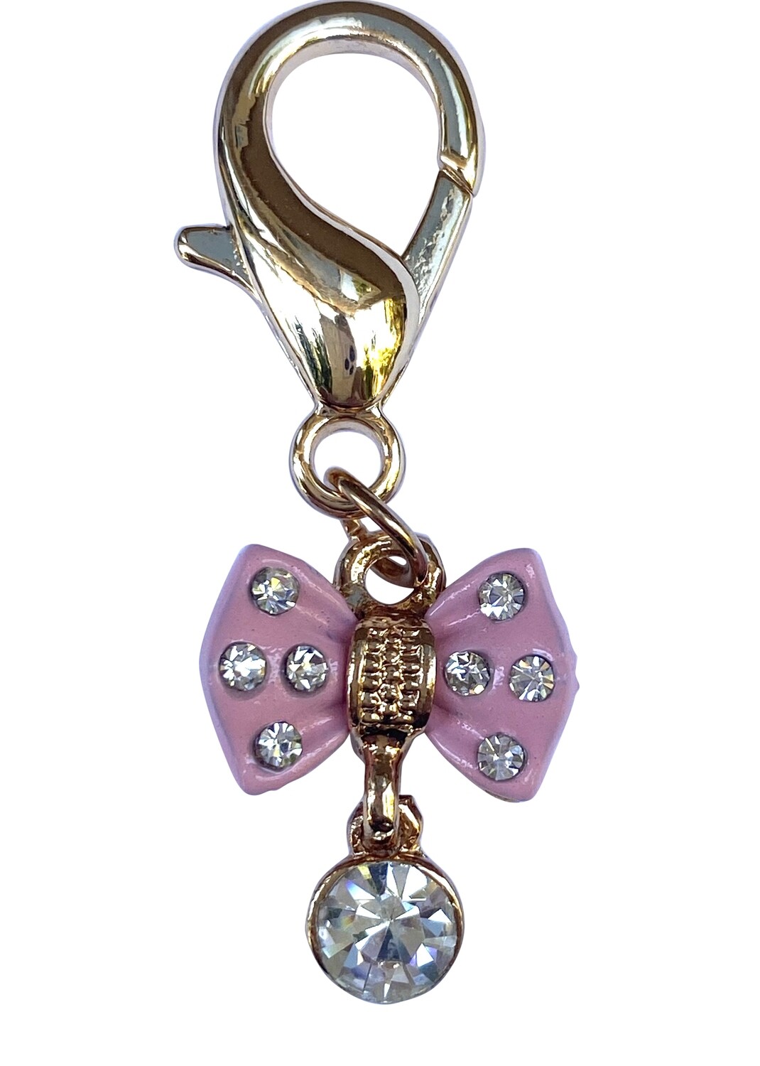 Dog Collar Charm, Tiny Pink Bow w/ Diamond Dog Collar Charm