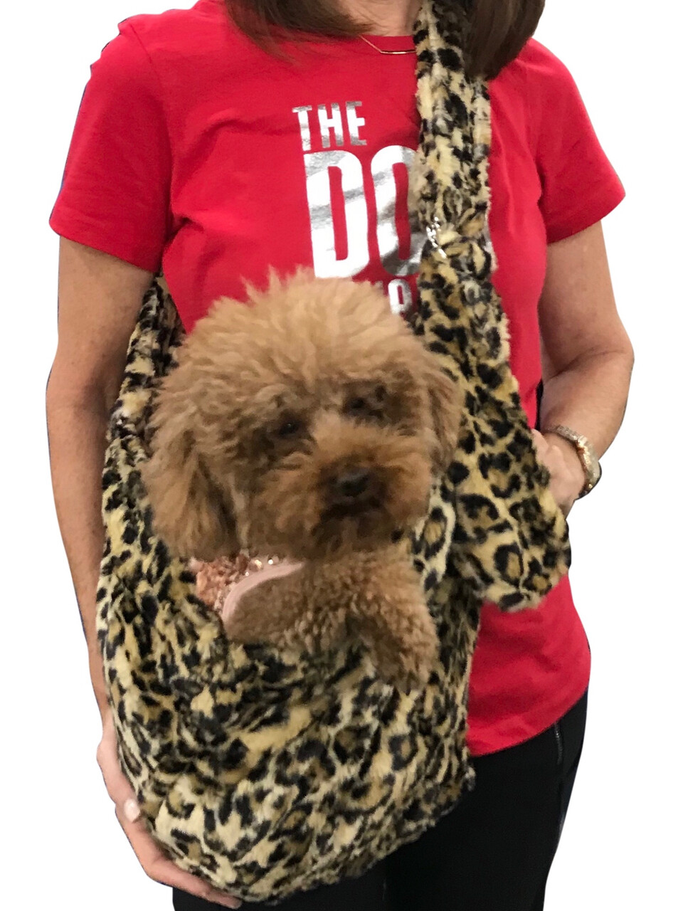 Furbaby Adjustable Sling, Leopard Sand faux fur