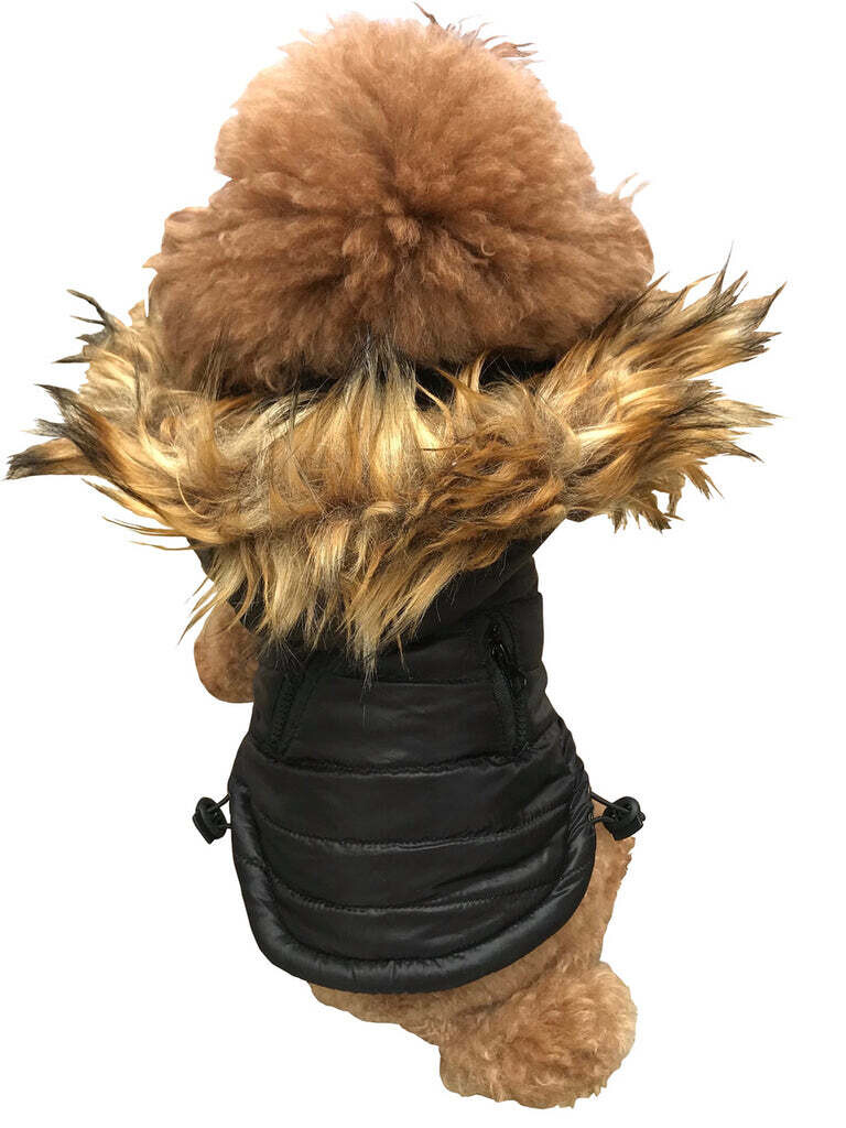 Ski Bunny Puffer with Fur-trimmed hoodie, Black