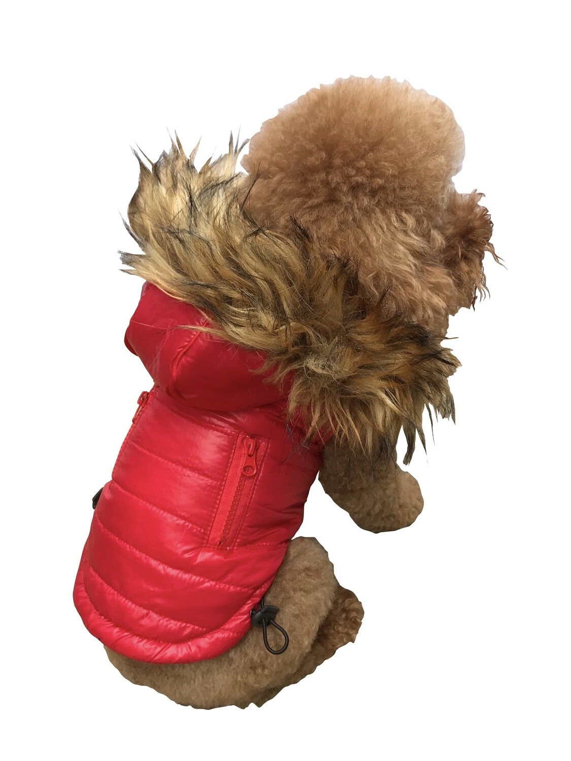 Ski Bunny Puffer with Fur-trimmed hoodie, Red