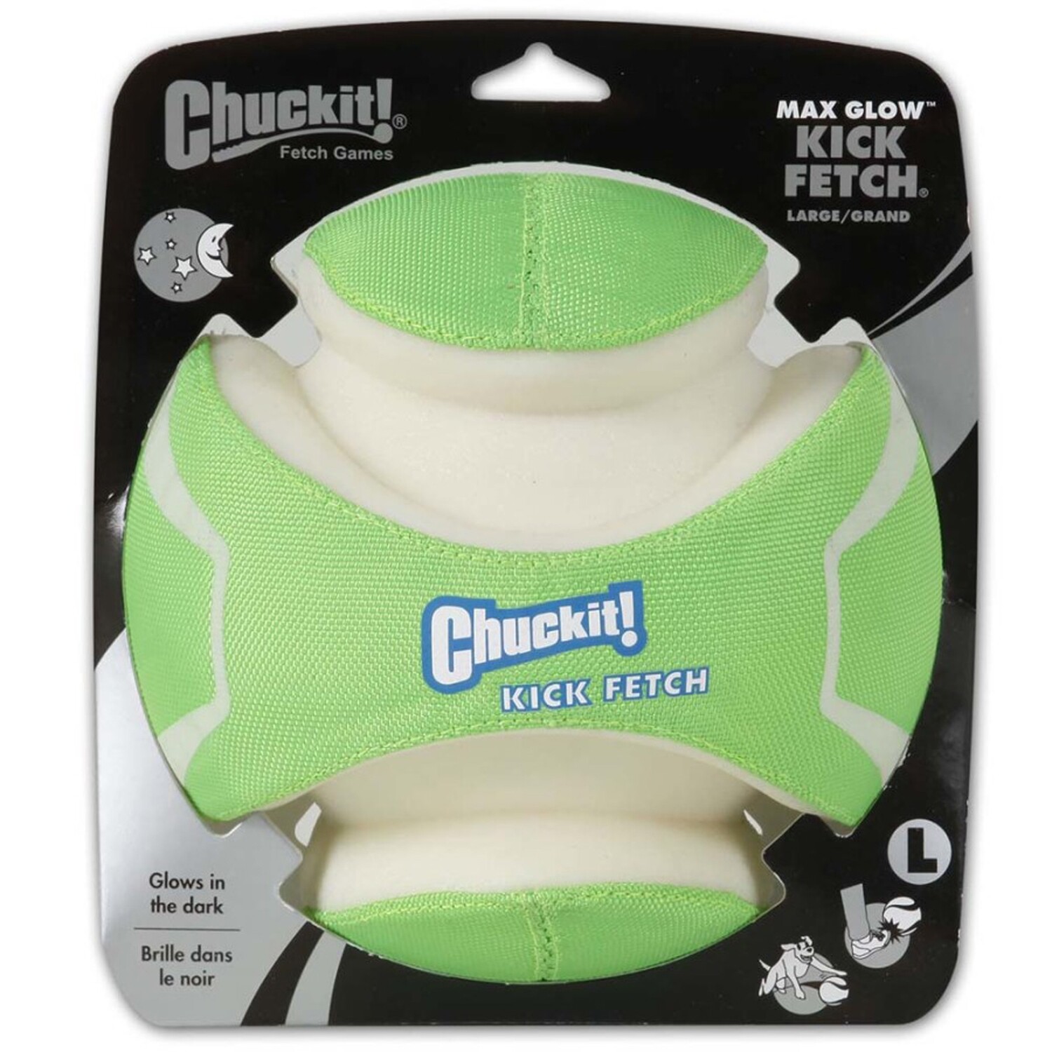 Chuckit Kick Fetch Dog Toy Max Glow - Green/White