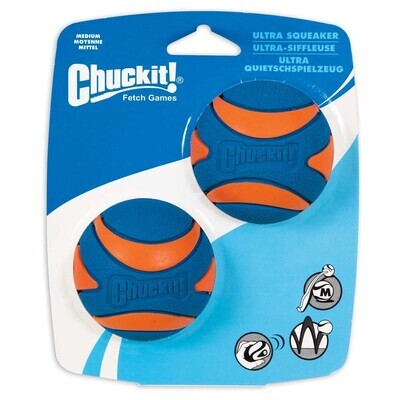 Chuckit! Ultra Squeaker Balls Dog Toy 2 Pack - Blue/Orange