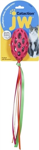Jw Pet Cataction Football With Streamers Cat Toy  One Size - Red