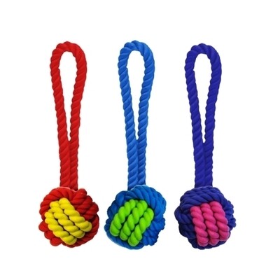 Multipet Nuts For Knots Rope/Rubber Ball with Tug (Assorted Colors)