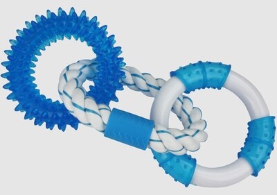Multipet Canine Clean Peppermint With 3 Rings - 2 Tpr and 1 Rope Dog Toy - Blue/White