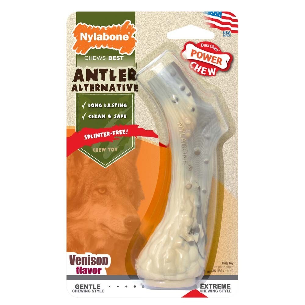 Nylabone Antler Alternative Power Chew Dog Toy Vension Flavor