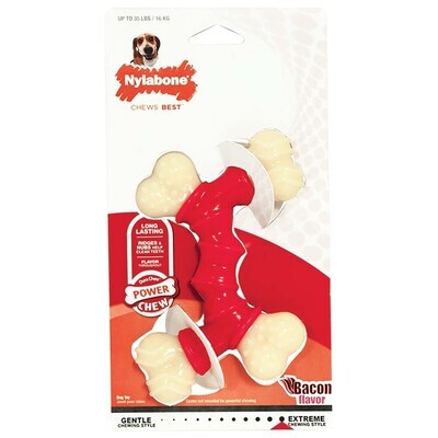Nylabone Double Bone Power Chew Long-Lasting Dog Toy Bacon Flavor