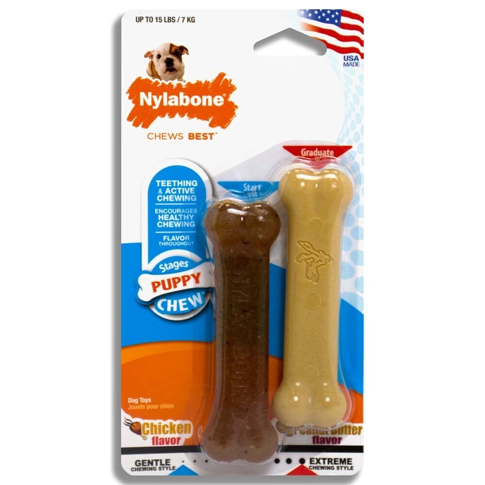 Nylabone Classic Puppy Chew Flavored Durable Dog Chew Toy Peanut Butter and Chicken Flavor