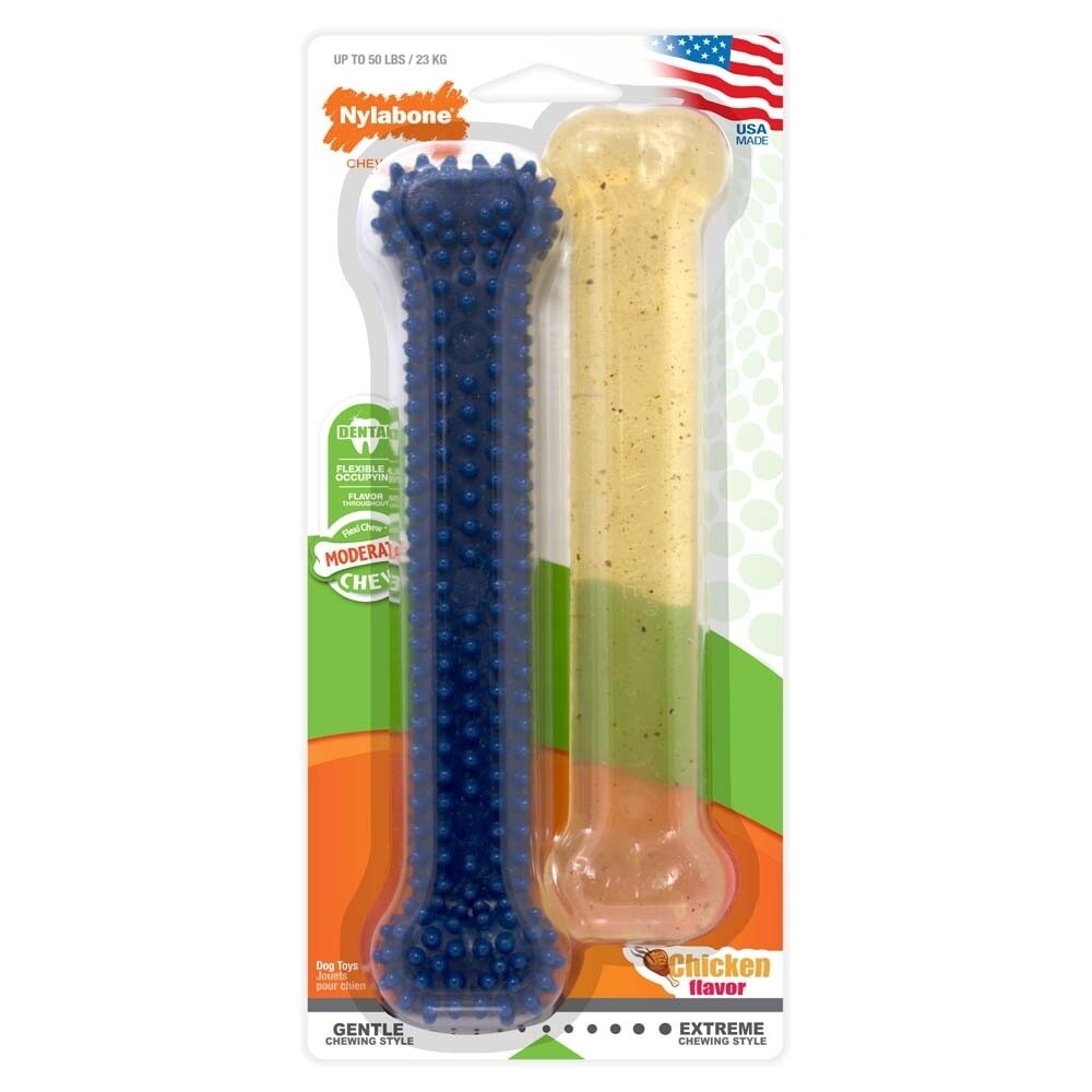 Nylabone Dental Chew and Flexi Bone Combo Pack Dog Chew Toys Chicken Flavor