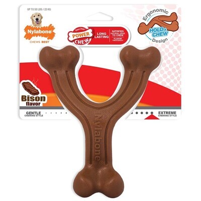 Nylabone Ergonomic Hold and Chew Wishbone Power Chew Durable Dog Toy Bison Flavor