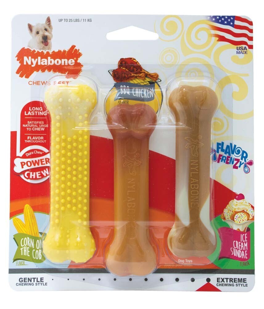Nylabone Flavor Frenzy Power Chew Triple Pack Chicken, Corn and Ice Cream Sundae Flavor