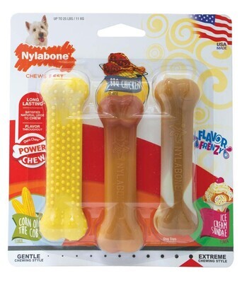 Nylabone Flavor Frenzy Power Chew Triple Pack Chicken, Corn and Ice Cream Sundae Flavor