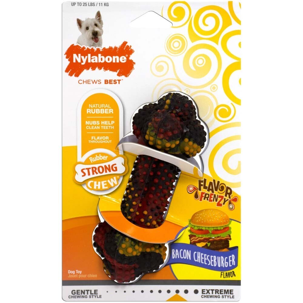 Nylabone Flavor Frenzy Strong Chew Toy Dog Toy Bacon and Cheeseburger Flavor