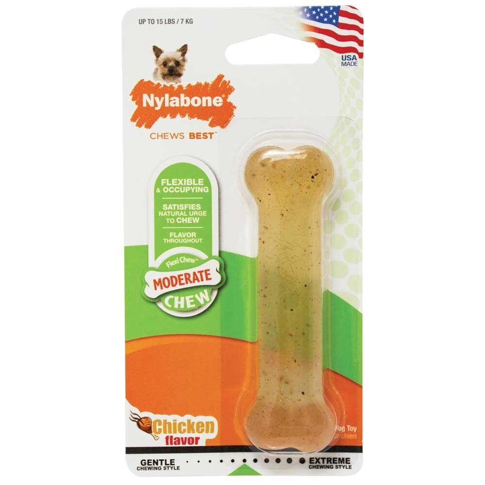 Nylabone Flex Moderate Chew Dog Toy Chicken Flavor, Size: XS-15 Lb