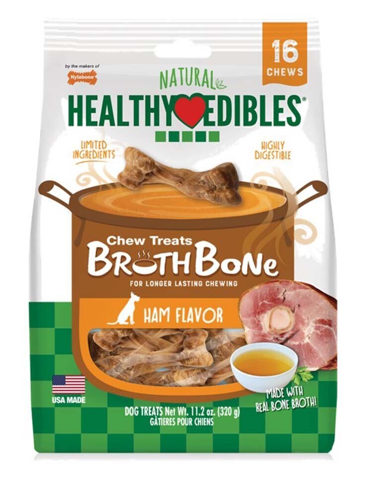 Nylabone Healthy Edibles Broth Bone All Natural Dog Treats Made With Real Bone Broth 16 Count