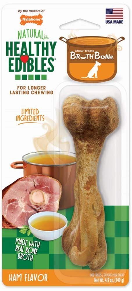 Nylabone Healthy Edibles Broth Bone All Natural Dog Treats Made With Real Bone Broth 1 Count
