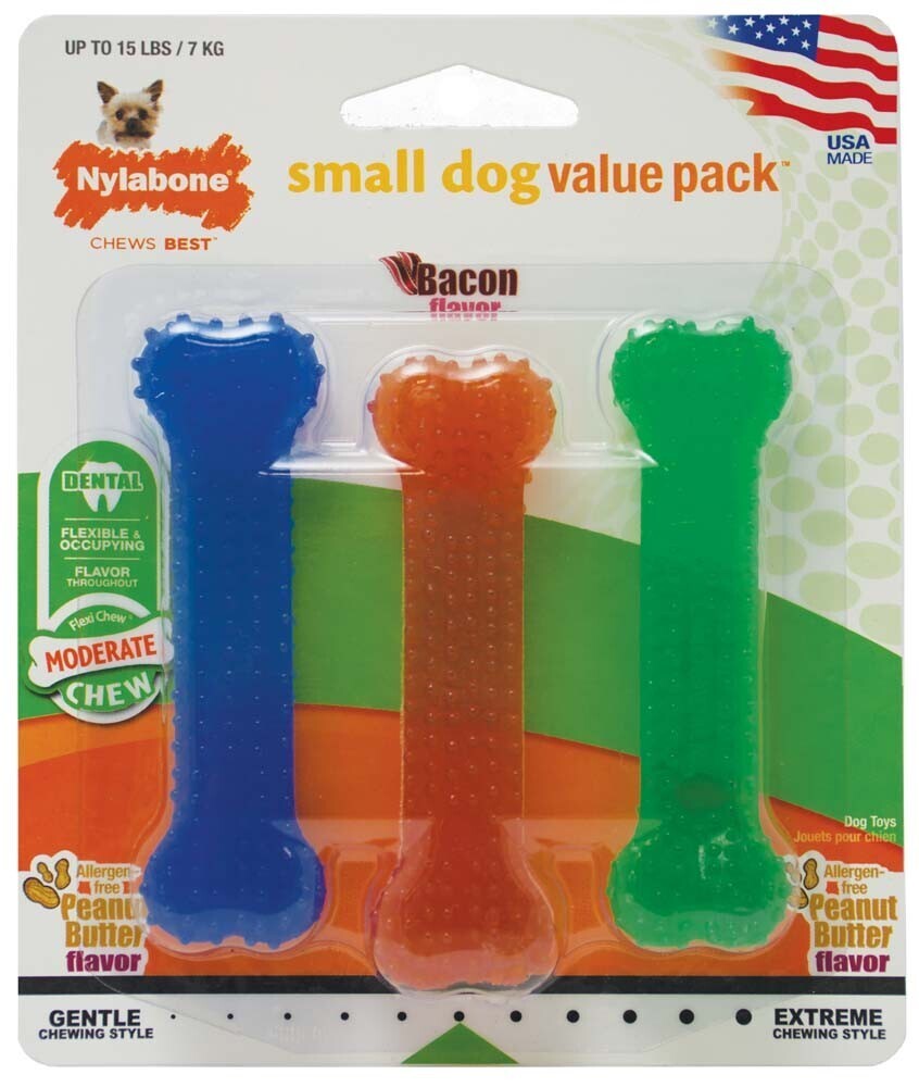 Nylabone Flexichew Dog Dental Pack Bacon and Peanut Butter Flavor