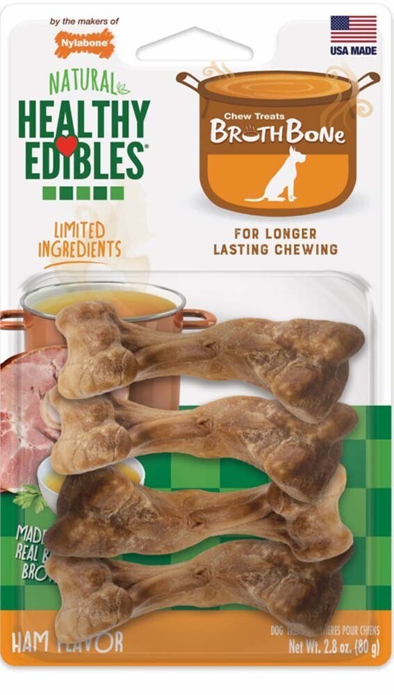 Nylabone Healthy Edibles Broth Bone All Natural Dog Treats Made With Real Bone Broth 4 Count