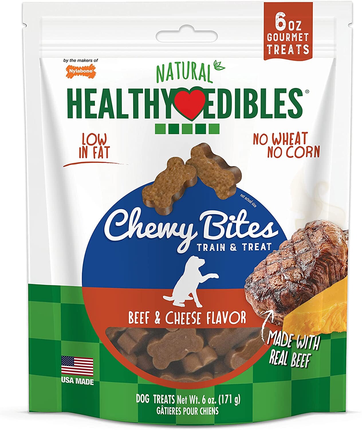Nylabone Healthy Edibles Natural Chewy Bites Soft Dog Chew Treats Beef and Cheese Flavor