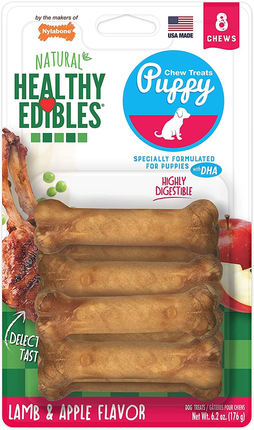 Nylabone Healthy Edibles Puppy Natural Long Lasting Dog Chew Treats Lamb and Apple Flavor