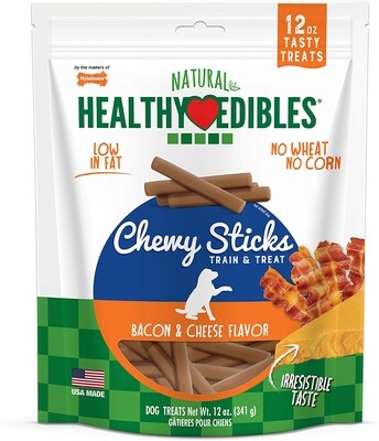 Nylabone Healthy Edibles Chewy Dog Treat Sticks Bacon and Cheese