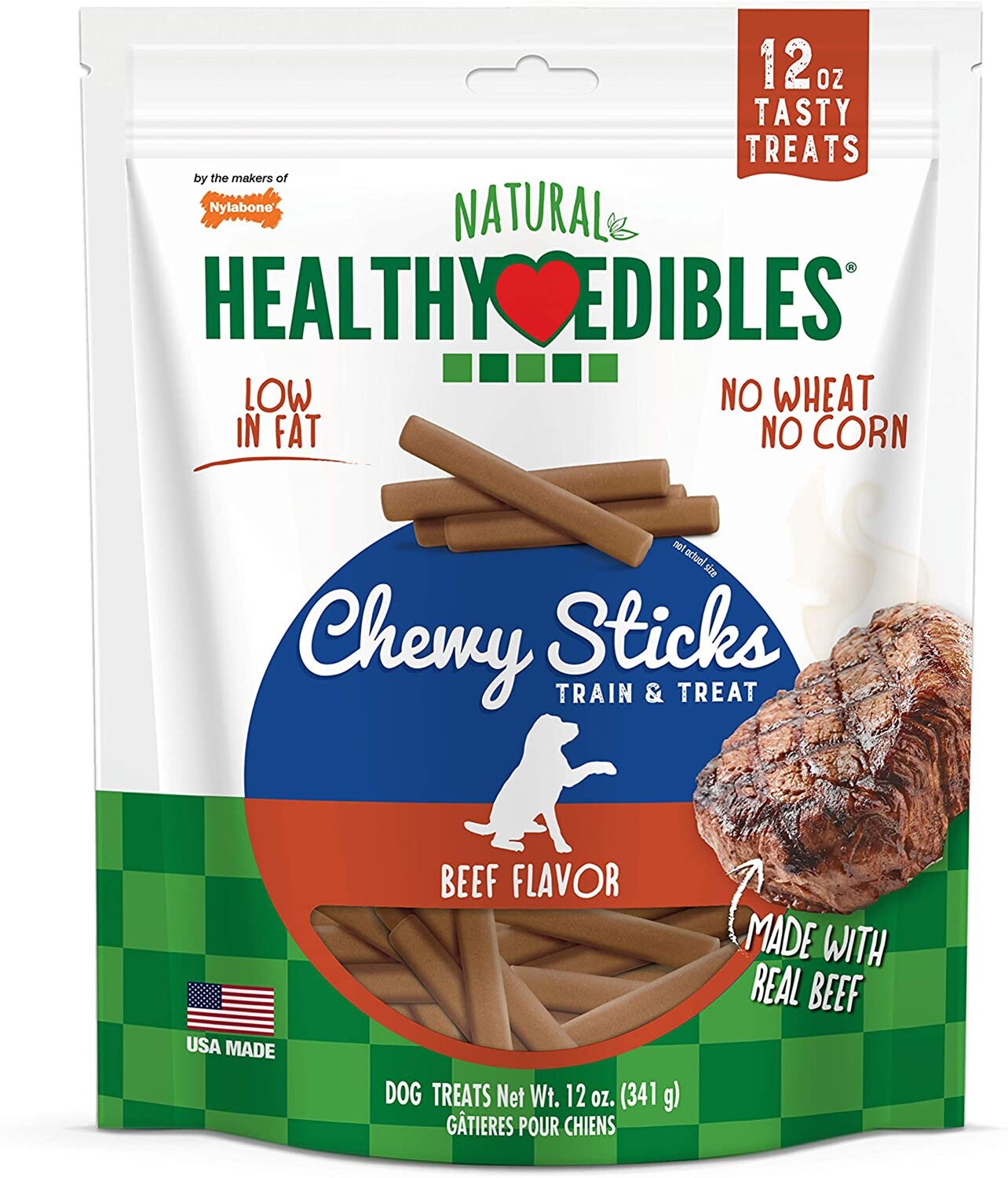 Nylabone Healthy Edibles Chewy Dog Treat Sticks Beef