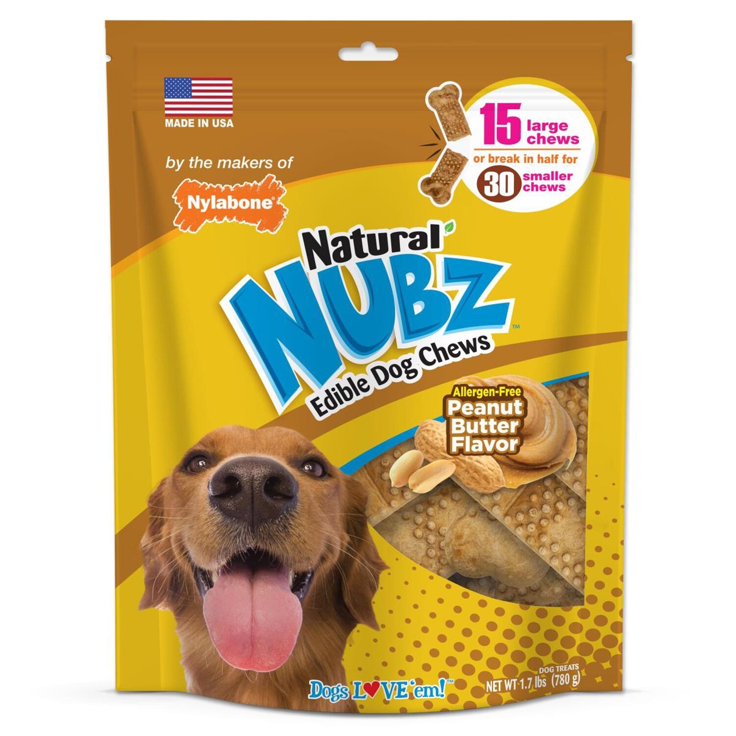 Nylabone Nubz Natural Dog Treats ? Allergen-Free Peanut Butter Flavor 15 Ct