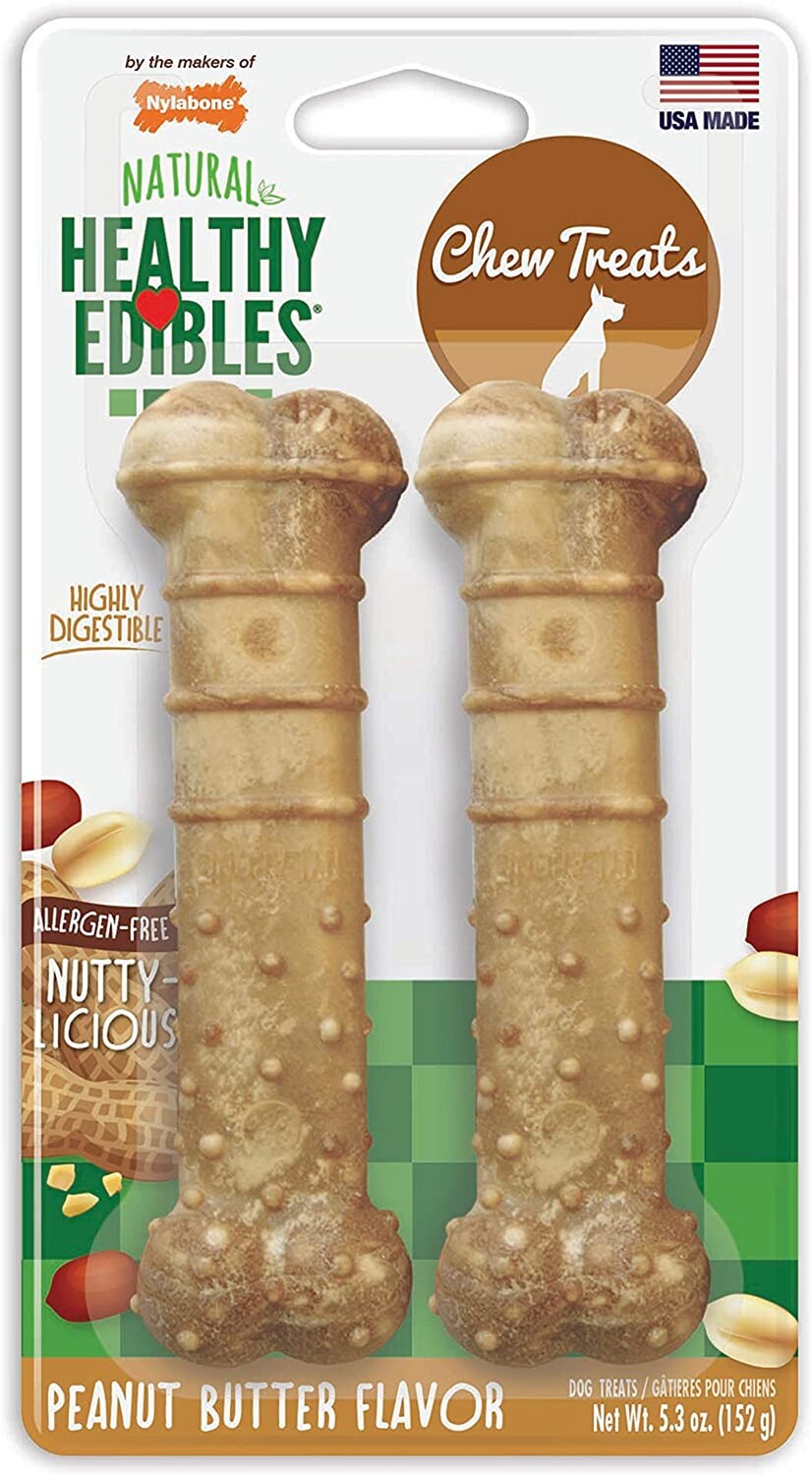 Nylabone Nubz Natural Dog Treats ? Allergen-Free Peanut Butter Flavor 2 Ct