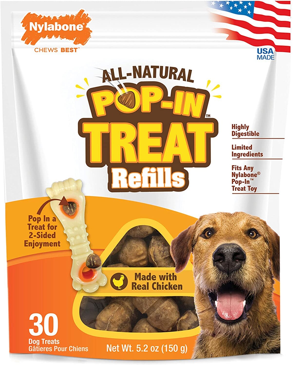 Nylabone Pop-In Dog Treat Refills For Treat Toy Combo Chicken Flavor 30 Ct