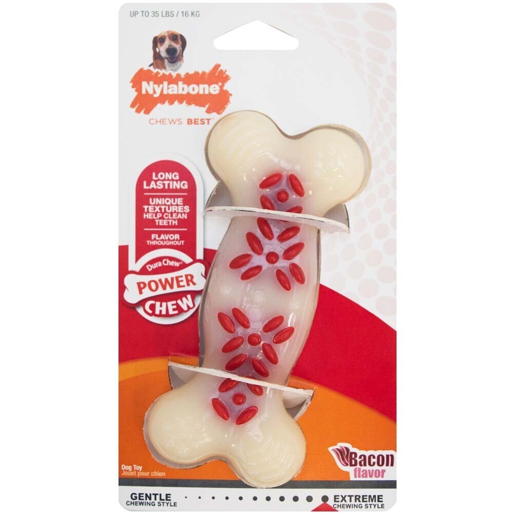 Nylabone Power Chew Action Ridges Chew Toy Bacon Flavor, Size: M-35 Lb