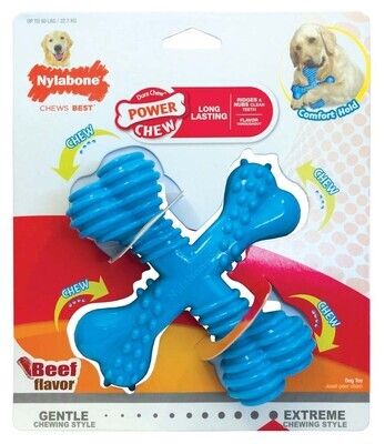 Nylabone Power Chew X-Shaped Dog Bone Chew Toy Beef Flavor