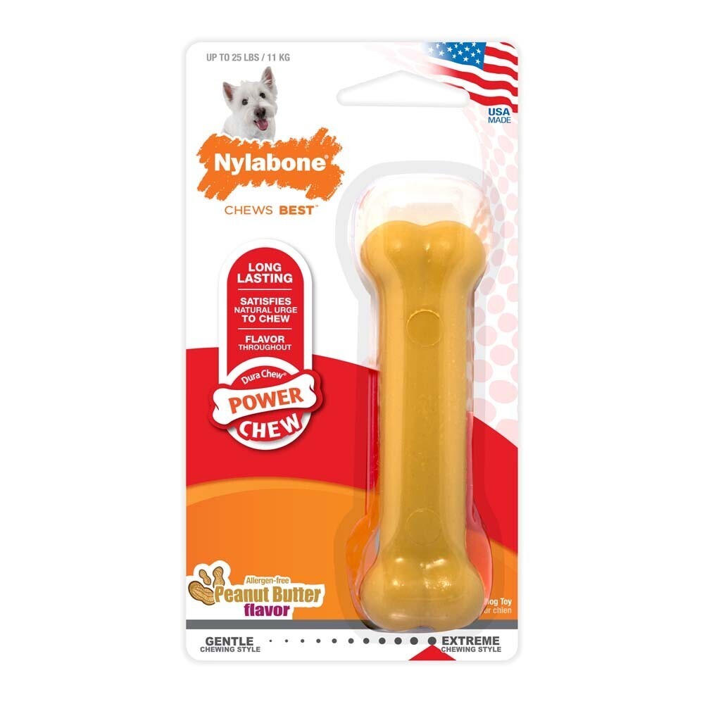Nylabone Power Chew Flavored Durable Chew Toy For Dogs Peanut Butter Flavor, Size: S-25 Lb