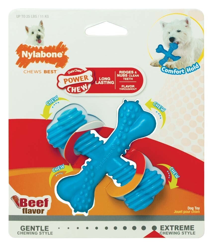 Nylabone Power Chew X-Shaped Dog Bone Chew Toy Beef Flavor, Size: S-25 Lb