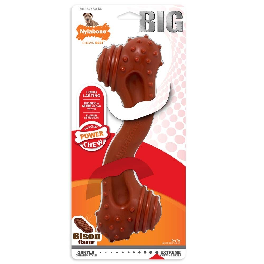 Nylabone Power Chew Monster Curve Bone Big Dog Chew Toy Bison Flavor