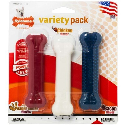 Nylabone Power Chew Variety Triple Pack Chicken, Bacon and Peanut Butter Flavor