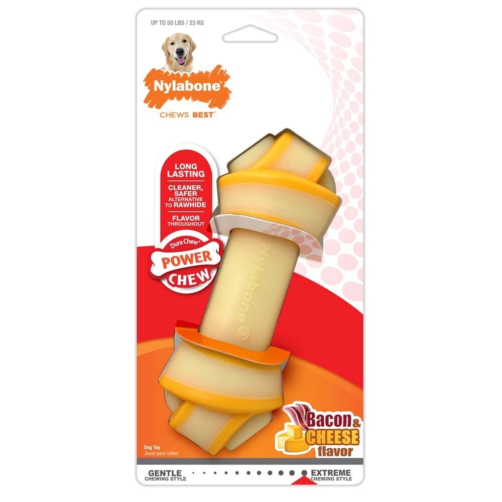Nylabone Power Chew Rawhide Knot Chew Bone Bacon and Cheese Flavor