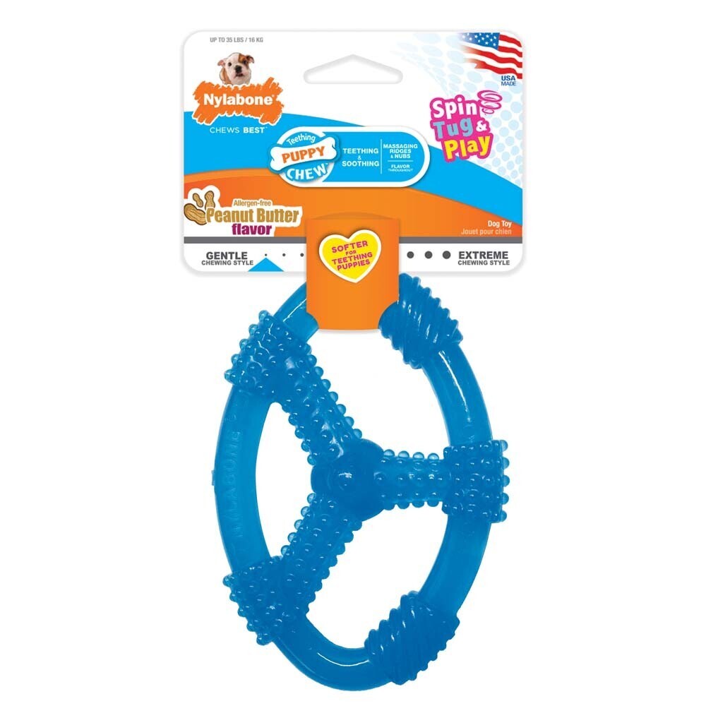 Nylabone Puppy Chew Spin Tug and Play Toy Peanut Butter Flavor