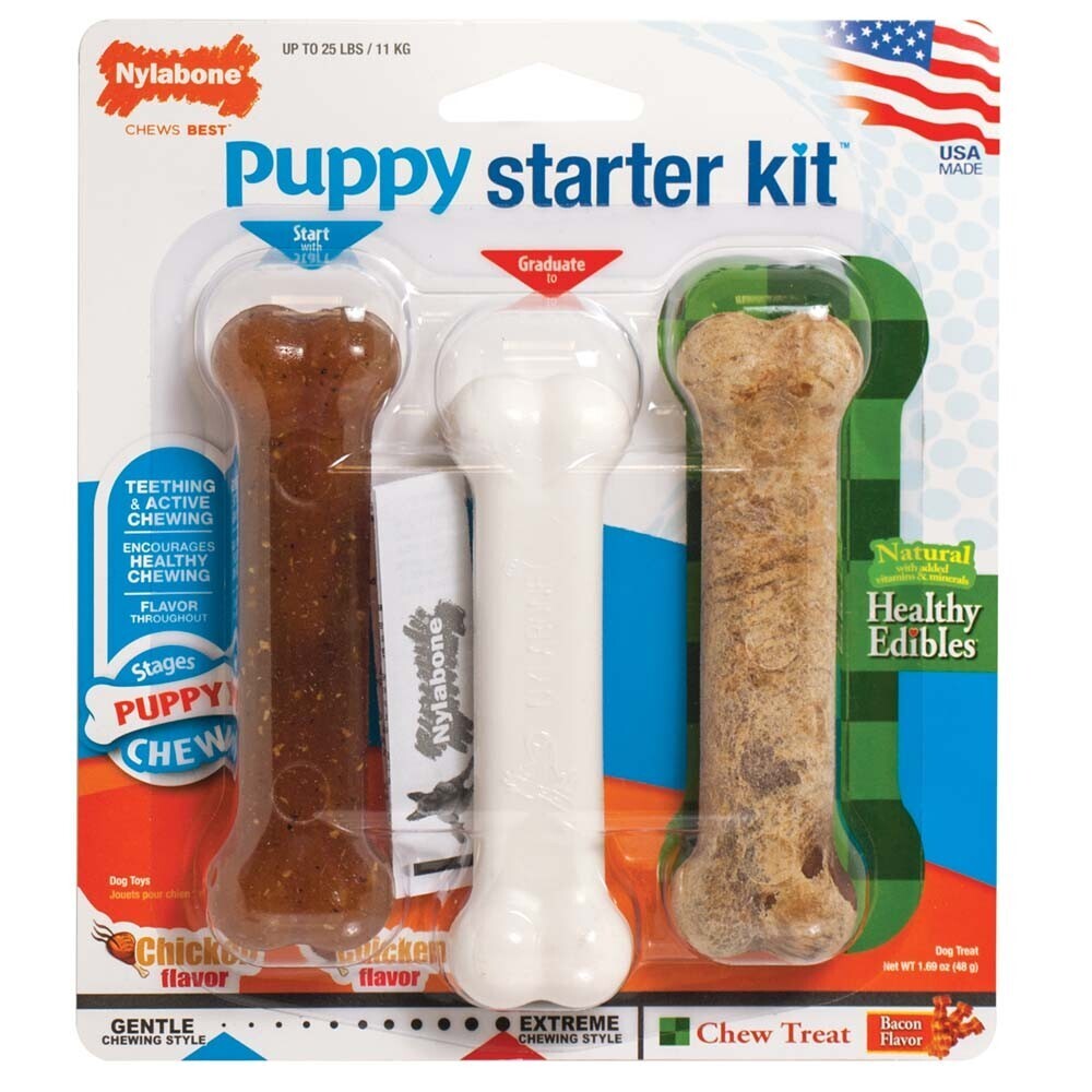 Nylabone Puppy Starter Pack Chicken and Bacon Flavor