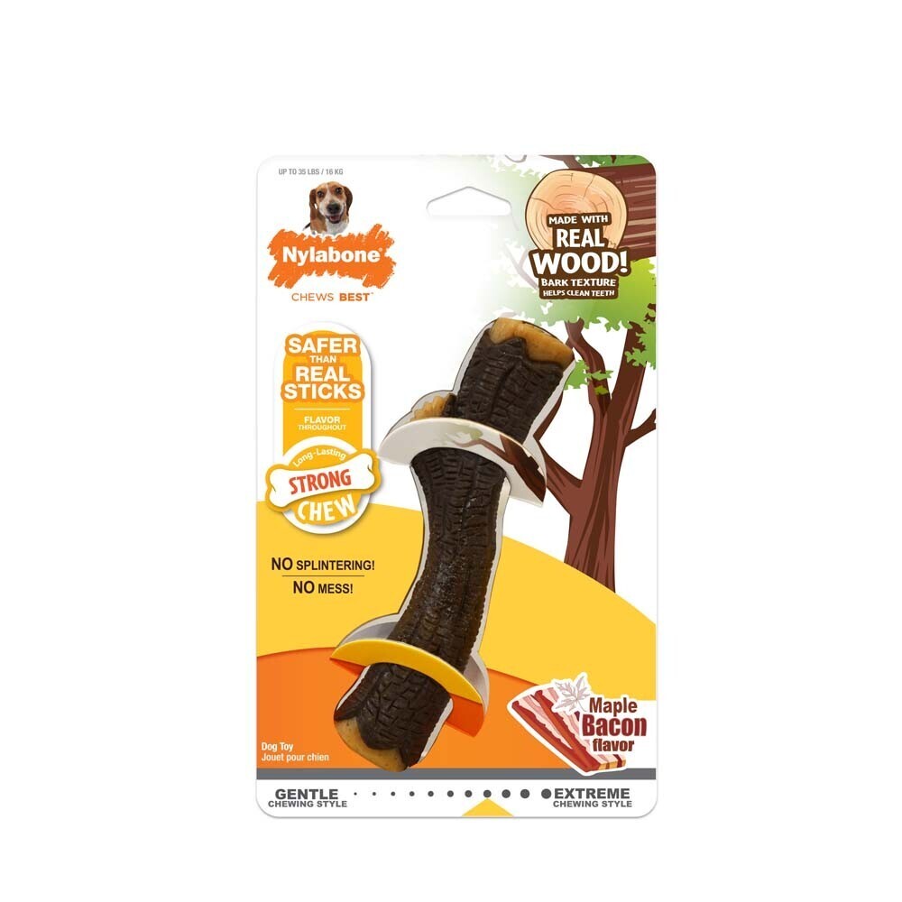 Nylabone Real Wood Stick Strong Dog Stick Chew Toy Maple Bacon Flavor, Size: M-35 Lb