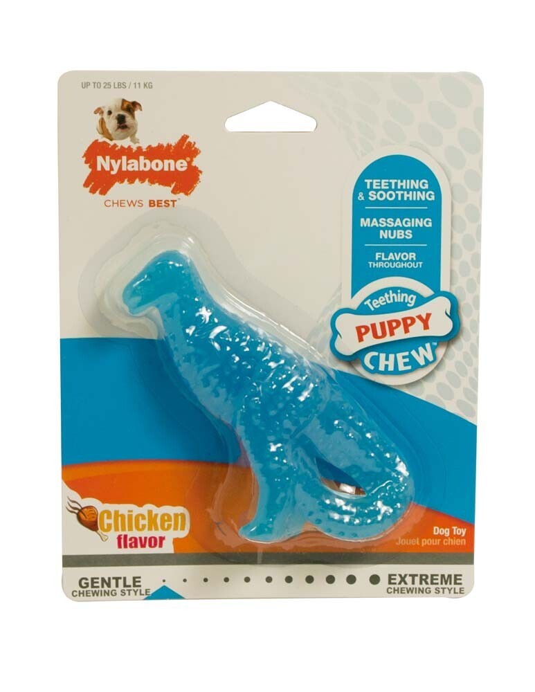 Nylabone Puppy Dental Dinosaur Chew Toy For Teething Puppies Chicken Flavor