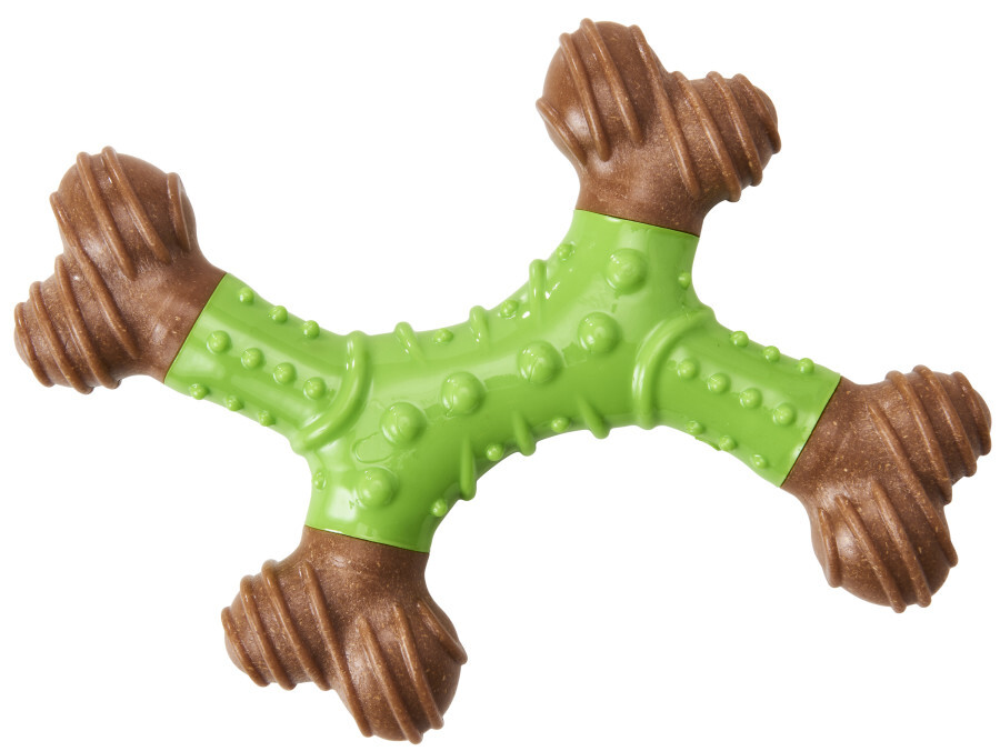 Spot Ethical Bam Bone Dental X-Bone Dog Toy - Green/Brown