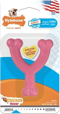 Nylabone Puppy Chew Toy Wishbone Chicken Flavor -  Pink