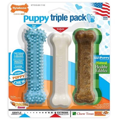 Nylabone Puppy Chew Variety Toy and Treat Triple Pack 3 Count